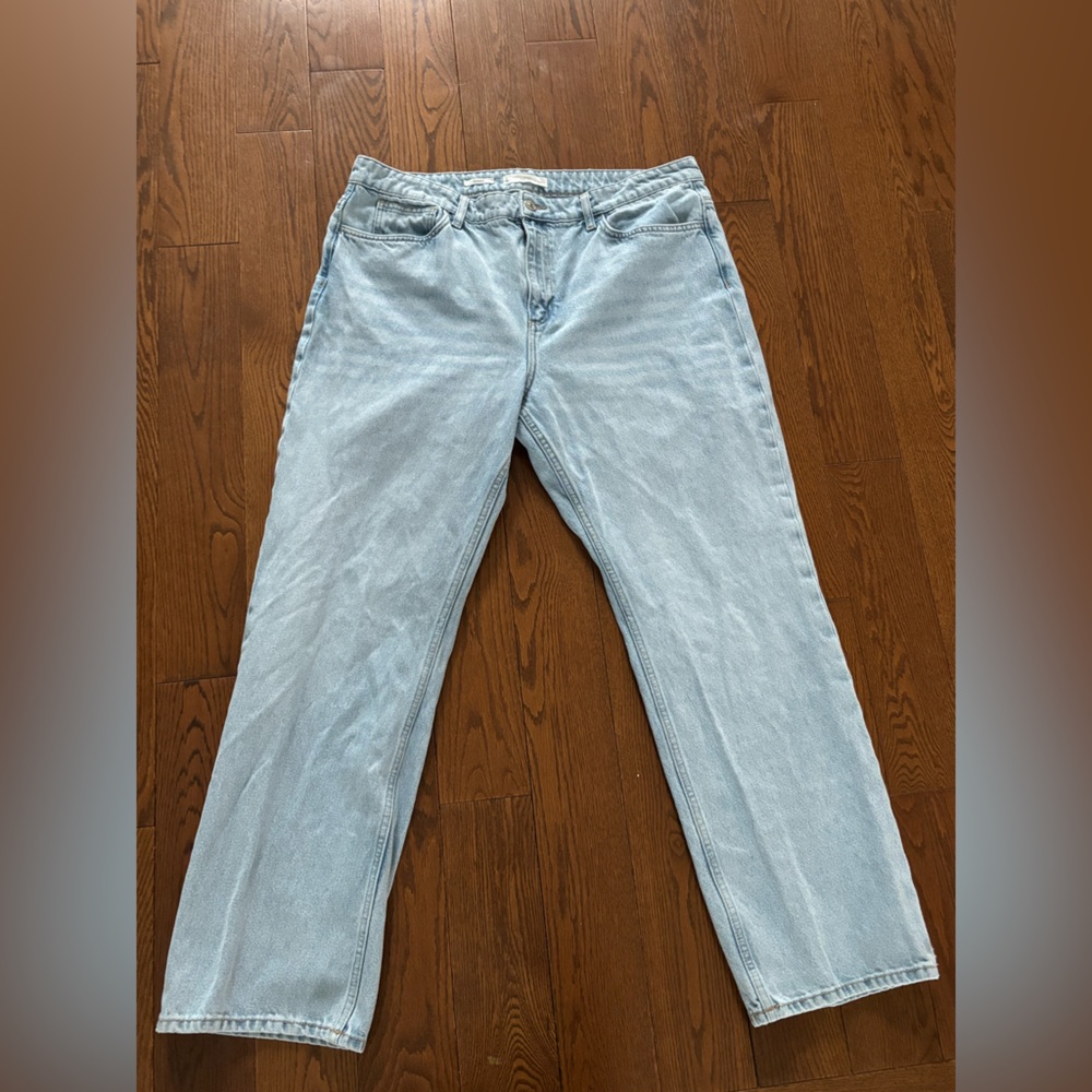 Mango Women’s Relaxed Fit High Waist Straight Leg Light Blue Jeans Denim Size 14